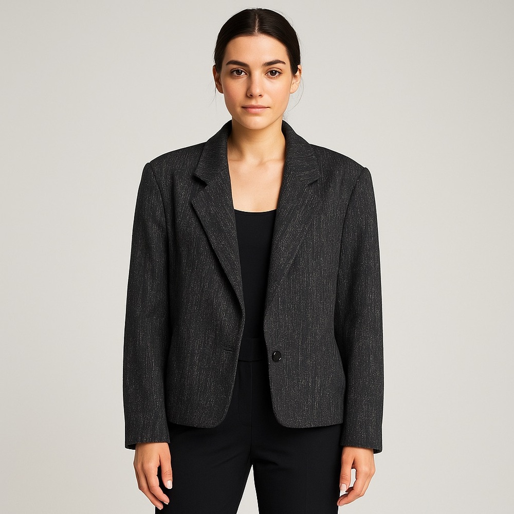 Vintage Women’s Touch Woven Oversize Suit Jacket Blazer Grey Black Medium